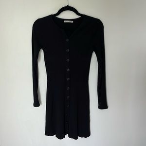 Reformation Black Button Front Ribbed Long Sleeve Sweater Dress Size Small